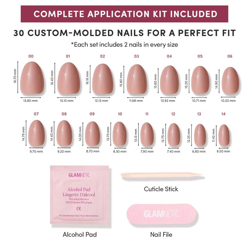 Glamnetic Quick Press Mani - Mess-Free Oval Extra Short Press-On Nails | 30 Nail Kit in 15 Sizes - Teddy