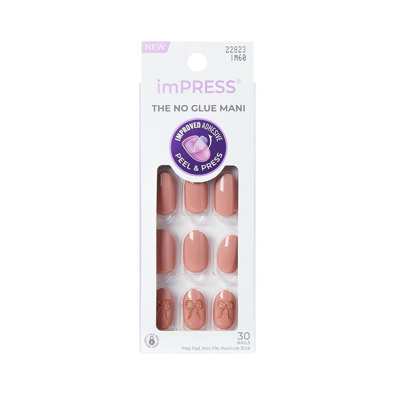 Kiss Impress No Glue Mani Press On Nails, Design, 'Close to you', Pink, Short Size, Oval Shape, Includes 30 Nails, Prep Pad, Instructions Sheet, 1 Manicure Stick, 1 Mini File