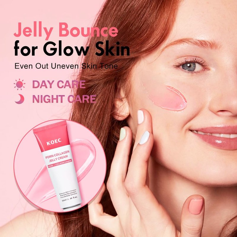 KOEC PDRN Collagen Jelly Cream with 7 Collagen Complex,PDRN Pink Peptide Face Cream for Deep Hydration & Skin Elasticity & Uneven Skin Tone,Face Moisturizer for Glass Skin Glow 1.69 Fl Oz