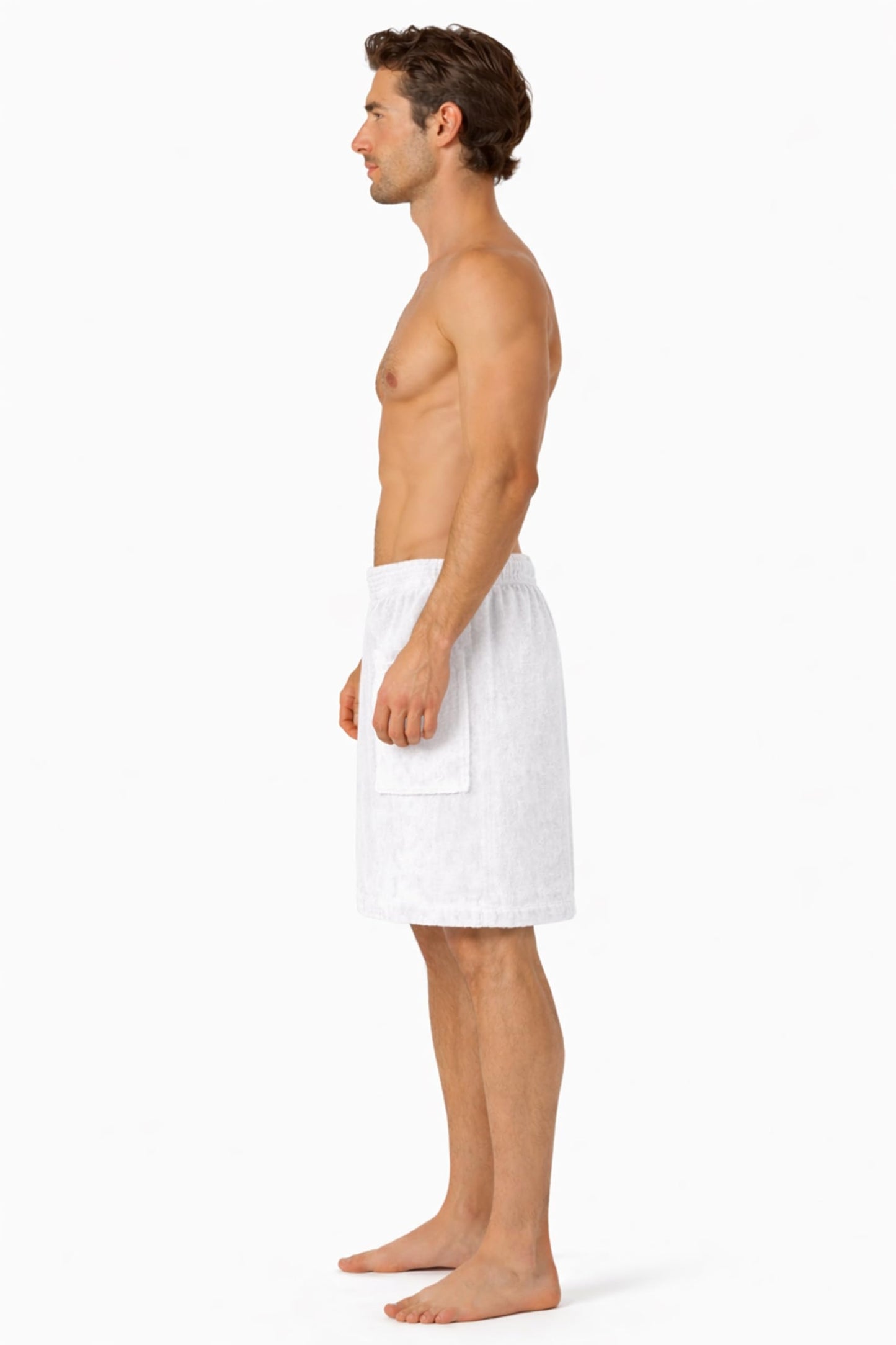 Turkish Cotton Terry Velour Adjustable Body Wrap Towel for Men (White, One Size)