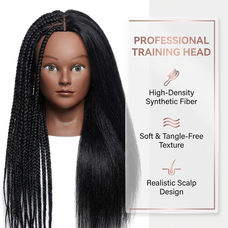Skiennix 16 Inch Real Hair Mannequin Head - Ideal for Kids' Braiding & Cosmetology Practice (Black)