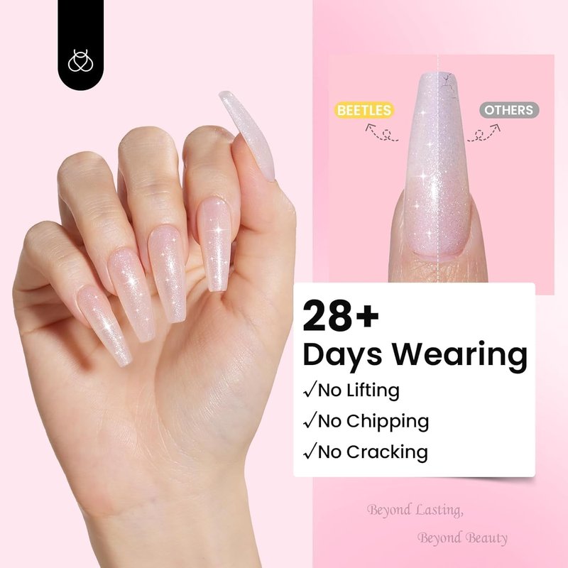 Beetles Hard Gel Nail Kit - 3 Colors Clear Nude Glitter Sculpting Gel with Long Square Tips | UV & LED Cured