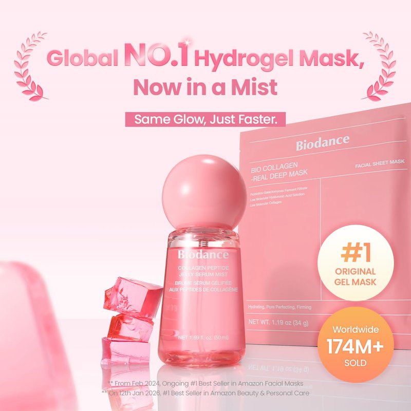 BIODANCE Collagen Peptides Jelly Serum Mist, Hydrating Face Mist, Plumping, Anti-Aging Face Spray, Sprayable Hydrogel, Travel Essentials & Self Care Gifts for Women, Korean Skin Care | 1.69 fl.oz
