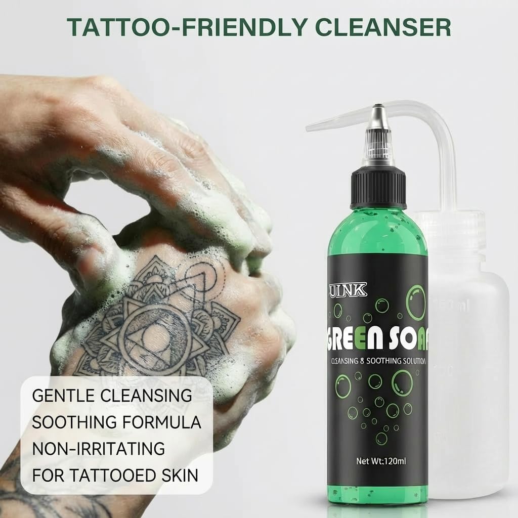 ZUFIO Green Soap for Tattoos - GreenTattoo Soap 4OZ with Foaming Bottle 120ml, Tattoo Supplies for Tattoos Piercings, Clean Skin Equipment