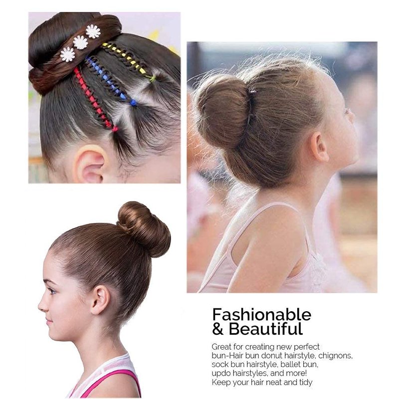 Hair Donut Bun Maker - 2PCS Ring Style for Kids | Small 2.5 Inch, Brown