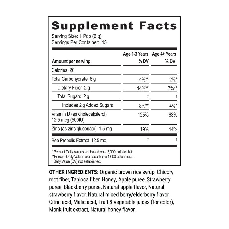 Kids Throat Soothing Lollipops by Beekeeper's Naturals - Doctor Formulated Immune Support, Vitamin D & Honey, Under 2g Sugar, Clean Ingredients,15 ct