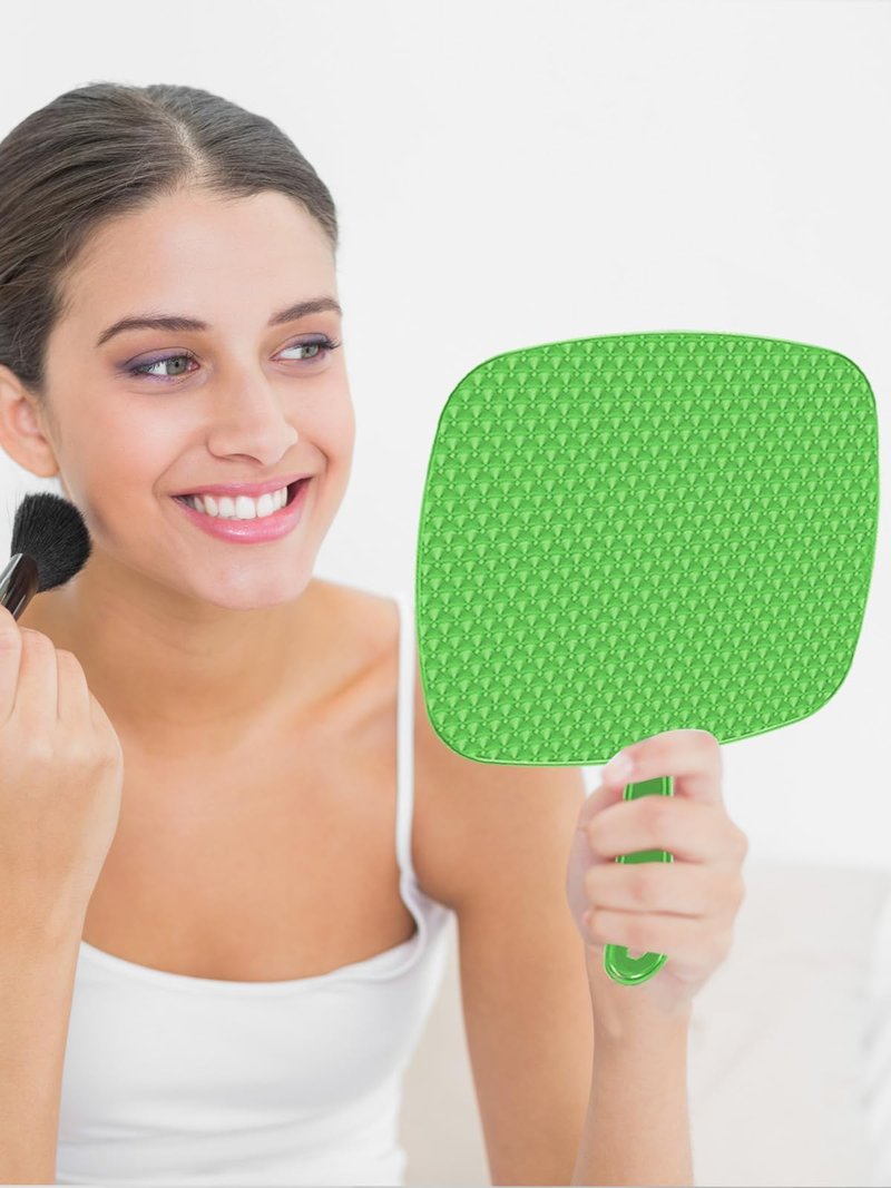 BEFUI Extra Large Handheld Mirror，Hand Salon Mirror with Handle for Barbers, Hairdressing (Green，12.4" Lx 9" W)