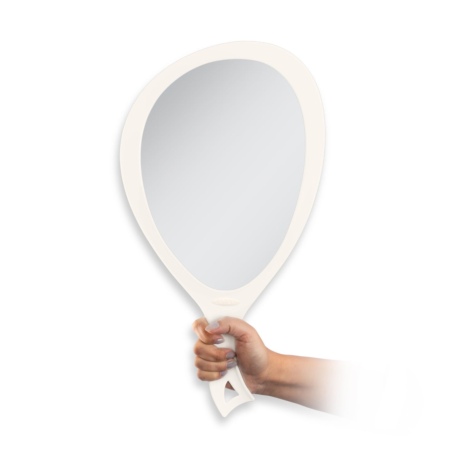 Zadro Salon Professional Extra Large Hand Mirror with Handle, 10" W x 19" L, Multi-Purpose Oval Handheld Mirror with New Distortion-Free Reflection (1, Off-White, Large (Pack of 1))