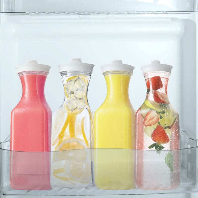 DilaBee Plastic Water Pitcher With Lid - Square Carafe Pitchers for Drinks, Milk, Smoothie, Iced Tea, Mimosa Bar Supplies - BPA-Free - NOT DISHWASHER SAFE (6-Pack, 32 Ounce)