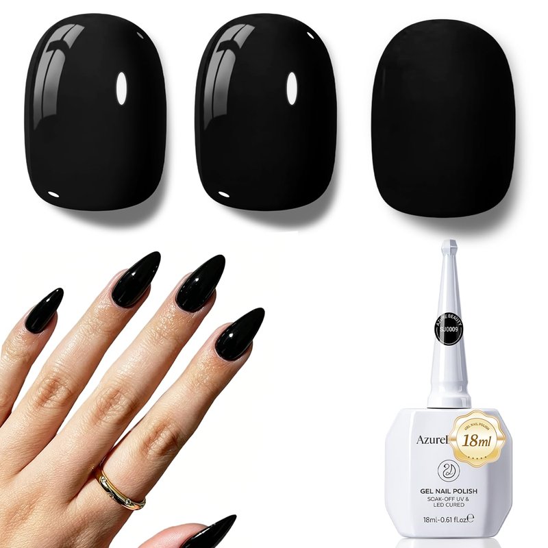 AZUREBEAUTY Black Gel Nail Polish 18ML – Classic Black High Pigment Opaque Soak Off UV/LED Gel Polish, High Gloss Solid for Nail Art, DIY Manicure & Salon Use