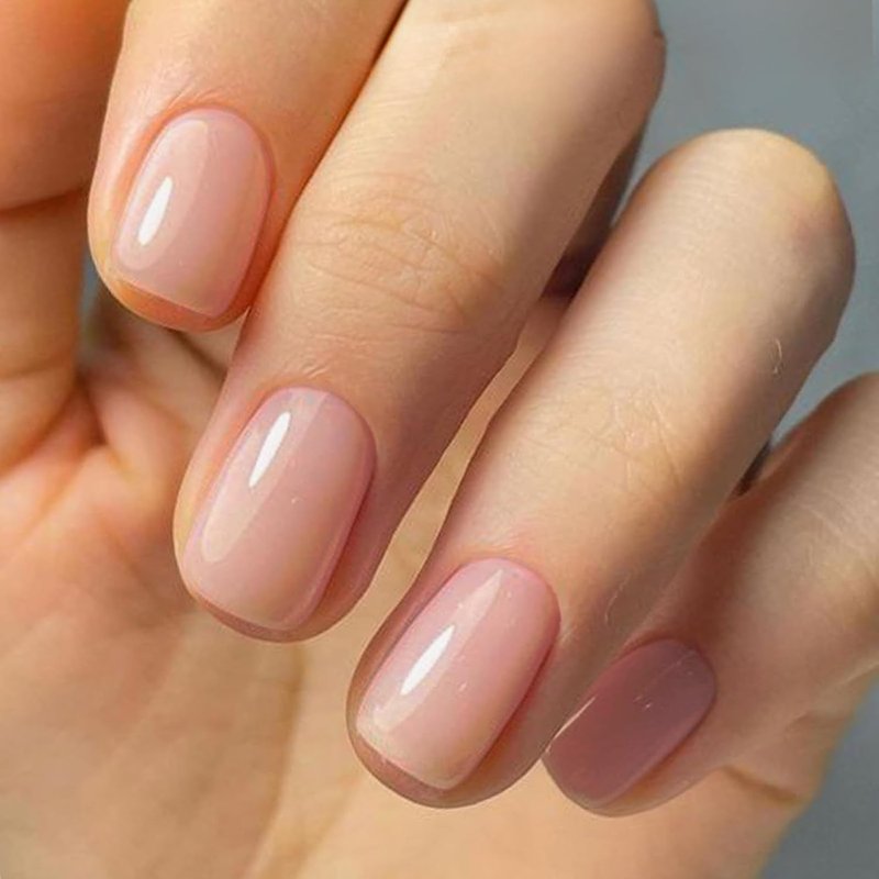 GLAMERMAID Nude Pink Short Press-On Nails - Natural Extra Short Squoval Gel Fake Nails for Women | Reusable Acrylic Manicure Kit