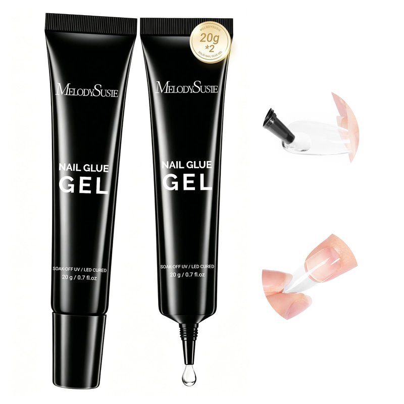 MelodySusie 2Pcs*20g Solid Nail Glue Gel, Super Strong & Long Last Soft Gel Nail Tips Glue for Acrylic Fake Nails, 3D Nail Art, Nail Gem, Soak off UV & LED Lamp Needed, Home DIY & Salon