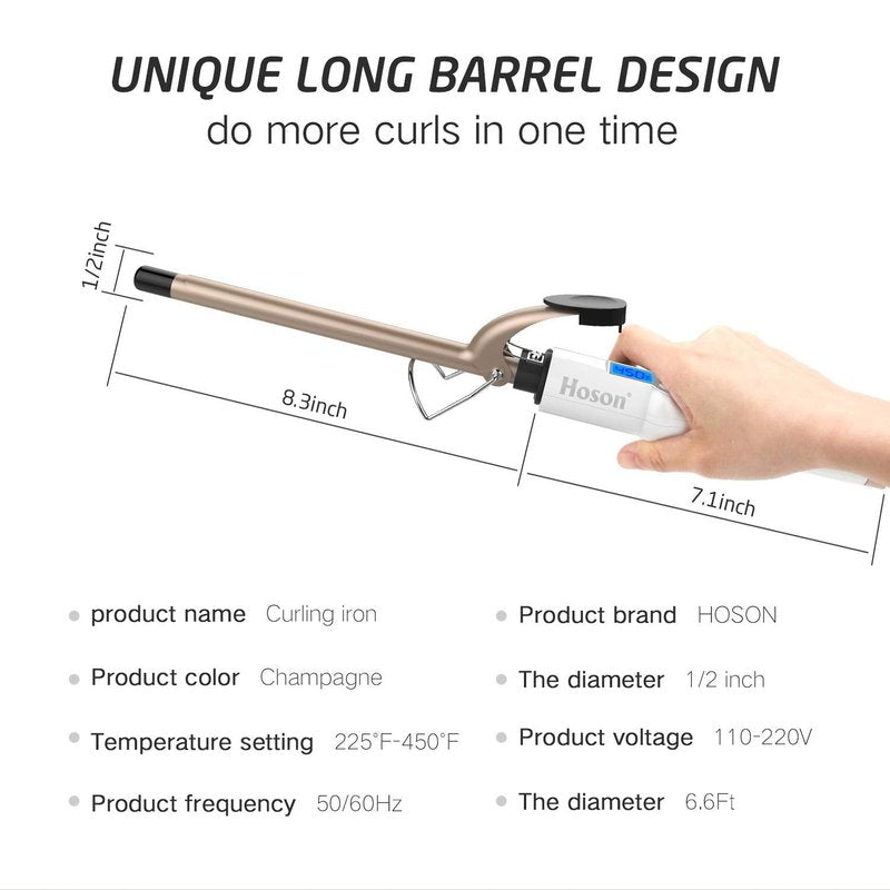 Hoson Curling Iron - Professional Ceramic Tourmaline Curl Wand for All Hair Types | Includes Glove, Gold