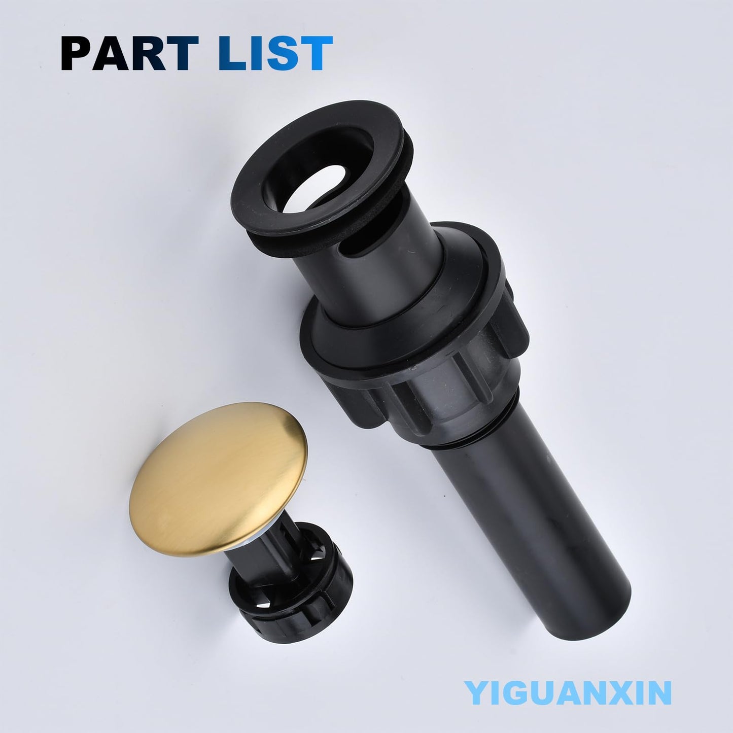 Brushed Gold Bathroom Pop-Up Push-Type Sink Drain Assembly - Vessel Vanity Sink Stopper with Overflow & Strainer, for Faucets