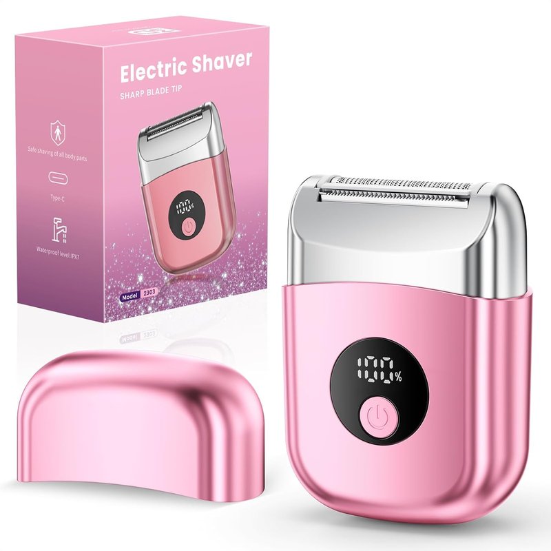 Cordless Electric Razors for Women - Rechargeable Travel Shaver with LED Display | Pink Body Trimmer for Face, Bikini & Legs