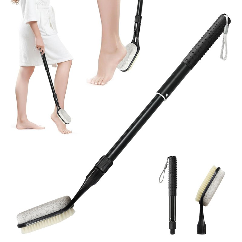Gobiteli Foot Scrubber with Pumice Stone for Feet, 17”-25” Foot Pumice Stone for Feet Dead Skin Remover, Foot Brush for Shower for Seniors,Men and Women