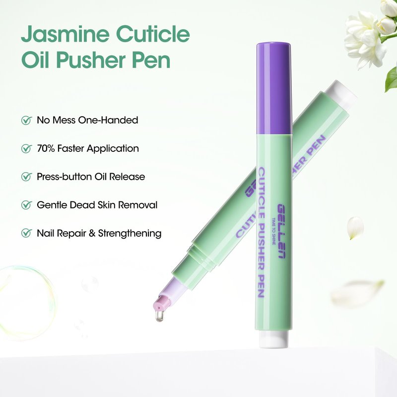 Gellen 6ml Ceramic Cuticle Oil Pusher Pen, Cuticle Remover & Cuticle Oil Pen, Nail Care Pen for Hangnails & Damaged Nails, Gentle Cuticle Pusher Tool for Beginners, Jasmine Scent