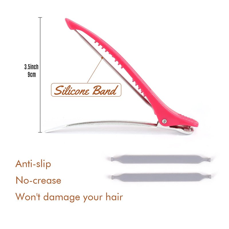 12 PCS Women's Sectioning Styling Hair Clips - Alligator Clips with Silicone Band, No Crease Duck Billed Design for Easy Hairstyling (ROSE)