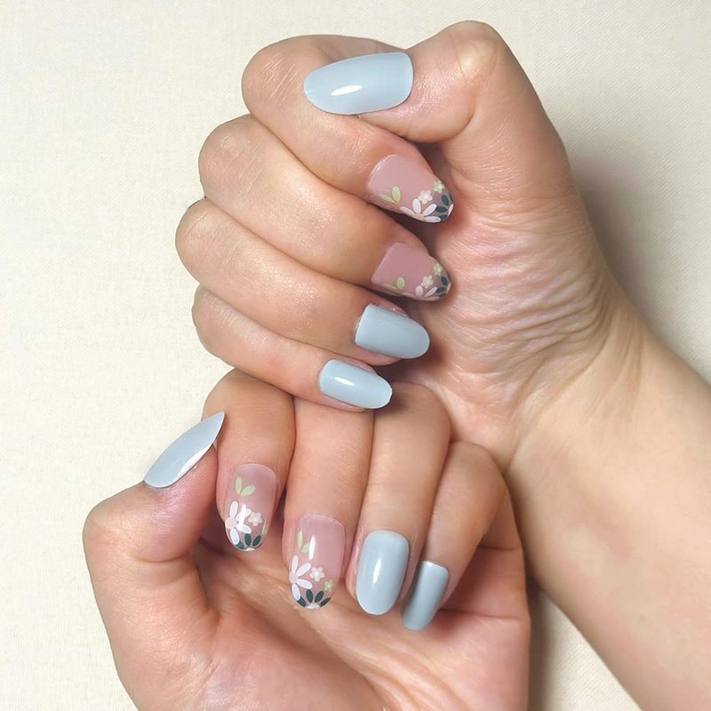 Lucoffeoi Press-On Nails Set - 24 Medium Almond & Square Fake Nails with Glue & Adhesive Tabs