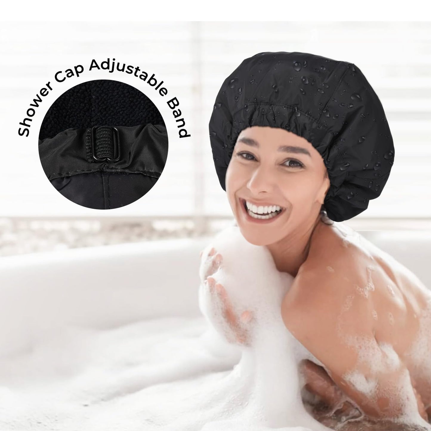 Shower Cap for Women Terry Lined Bath Cap Large Reusable Waterproof Elastic Band Pink Shower Caps for Long Thick Hair Soft Bath Shower Hair Caps