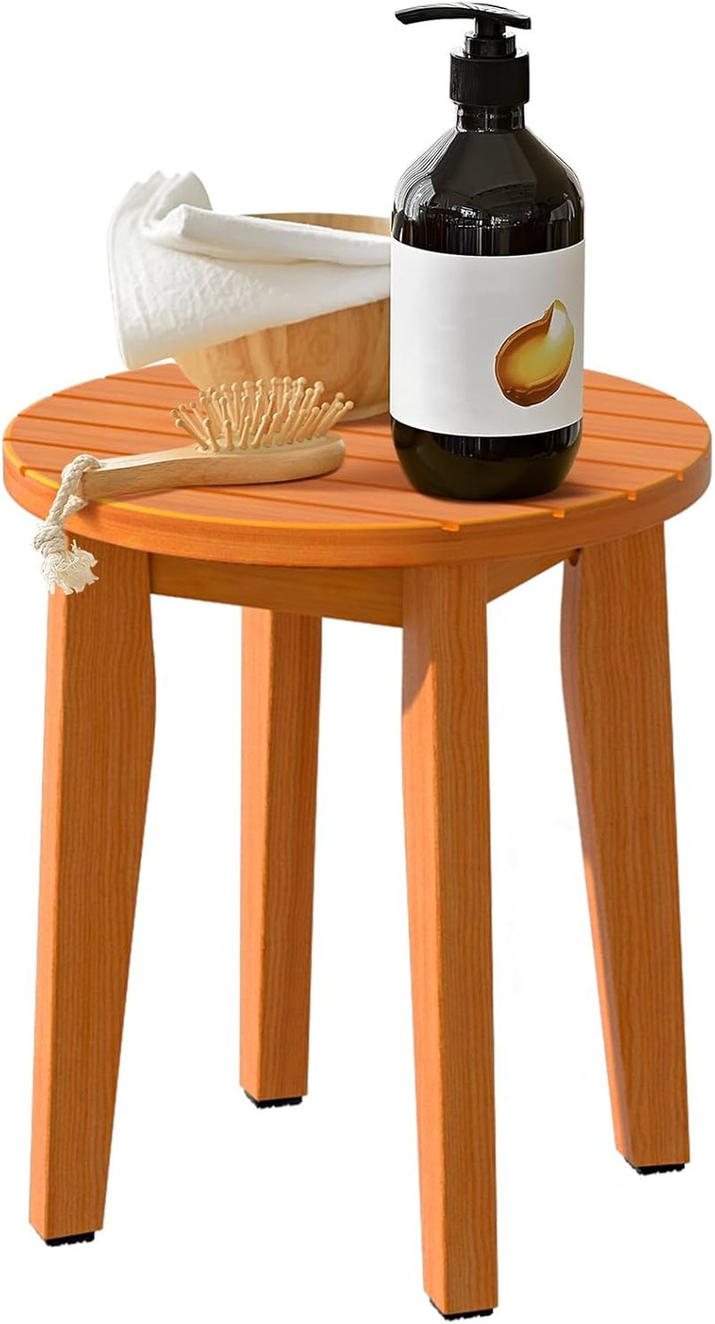 Skiennix 16-Inch Bamboo Shower Stool - Waterproof Bathroom Chair with Corner Design (Honey Bamboo, XL)