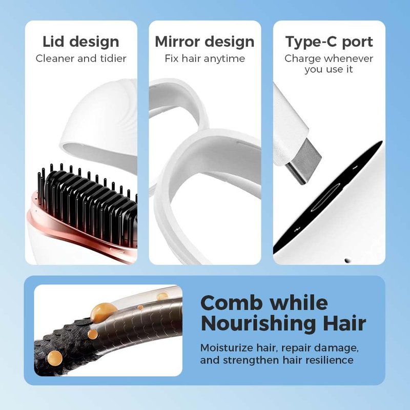 Mini Hair Straightener, 2 in 1Cordless Rechargeable Fast Heating Portable Hair Straightener Comb with Mirror & 3 Temp Settings & Anti-Scald Shell, Perfect for Travel Use (White)