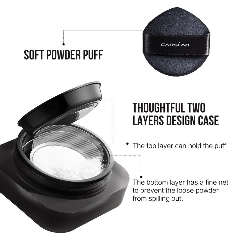 CARSLAN Soft Focus Loose Setting Powder - Waterproof, Matte, Oil Control | 24H Longwear, 02 Translucent
