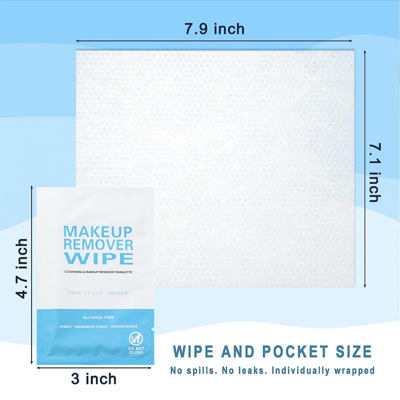 50 Pack Individual Makeup Remover Wipes, Individually Wrapped Face Cleansing Wipes, Travel Makeup Remover Cloth for Travel, Hotel Skin Care(Blue)