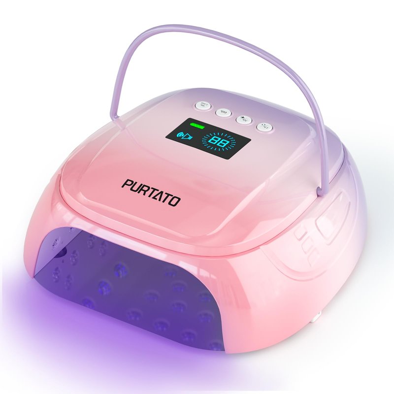 Purtato Cordless Rechargeable UV Nail Lamp, UV Light for Gel Nails with 4 Timer Settings, 126W Professional Fast Curing Nail Dryer for Gel Polish for Salon or Home (Purple&Pink)
