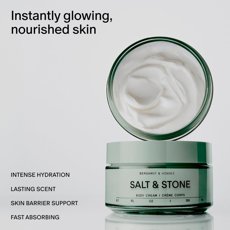 Salt & Stone Body Cream - Hydrating Seaweed & Squalane Formula for Deep Hydration | Bergamot & Hinoki 6.7 fl oz