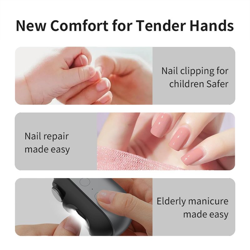Electric Nail Clippers for Seniors,Upgraded 3 in 1 Electric Automatic Nail Clippers for Thick, Toenail Clippers with LED Light,Perfect for People with Reduced Mobility (Black)