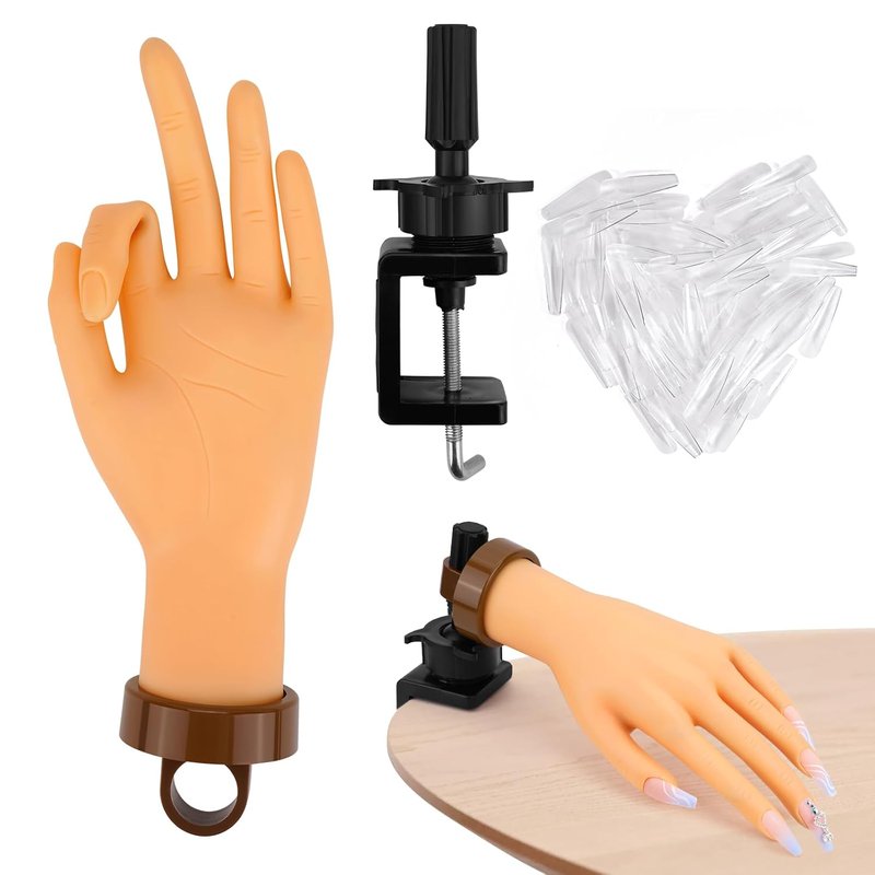 Acrylic Nail Practice Hand - Flexible Mannequin Model for Training | 240 Pcs Ballerina Nail Tips Included
