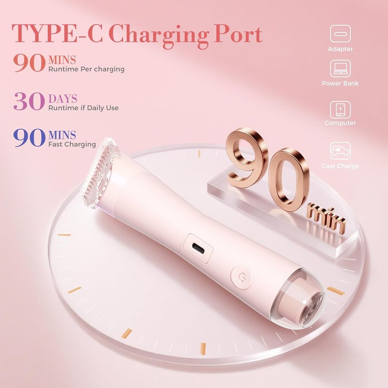 Bikini Trimmer - 2 in 1 Waterproof Electric Shaver for Women | LED Light, Gift Box Included (Rose Pink)