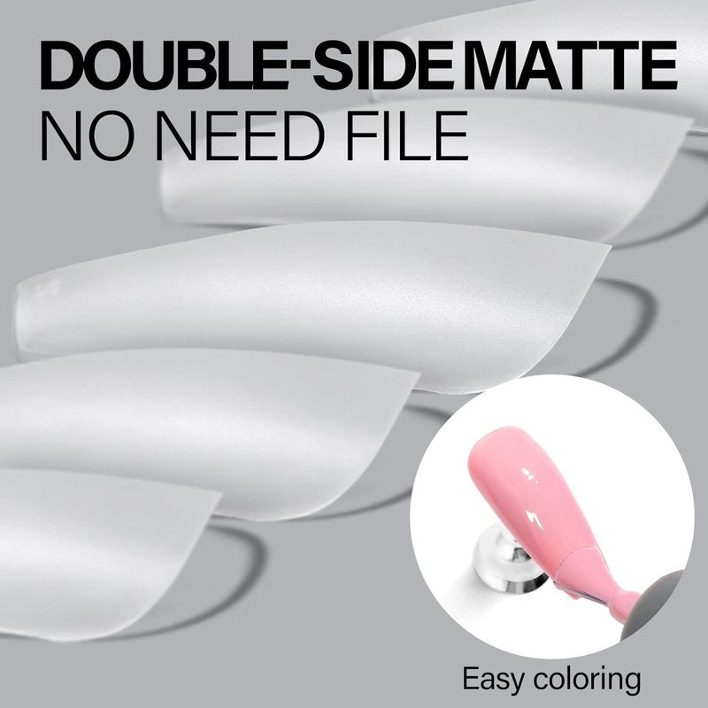 Coffin Nail Tips - Upgraded Matte Soft Full Cover Gel | 240 Pcs Pre-Shaped Acrylic Press-On Nails, 10 Sizes