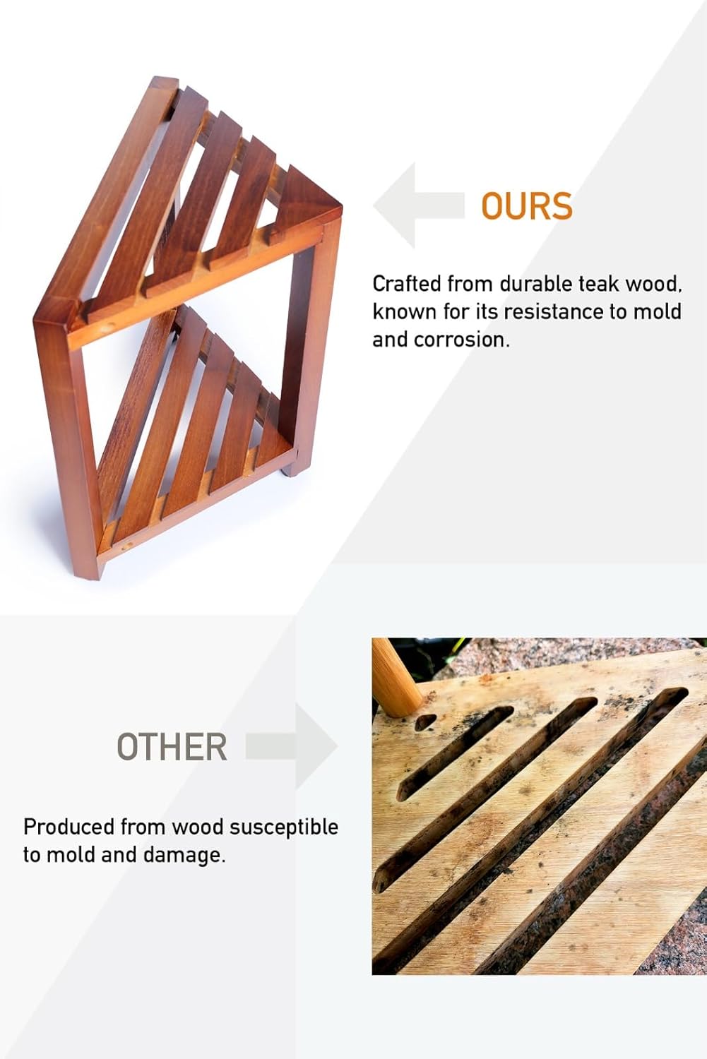 Teak Corner Shower Stool - Waterproof & Stable Shower Bench with Storage Shelf | 12” Height