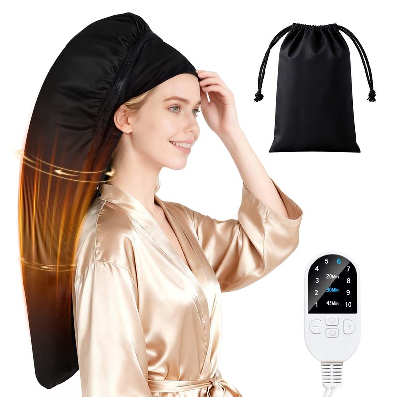 Heat Cap for Deep Conditioning-Hair Steamer for Natural & Thick Hair with 10-Level Temp Control 3 Timer Settings, Fast Heating Thermal Steam Cap for Home Hair Mask & Oil Treatments