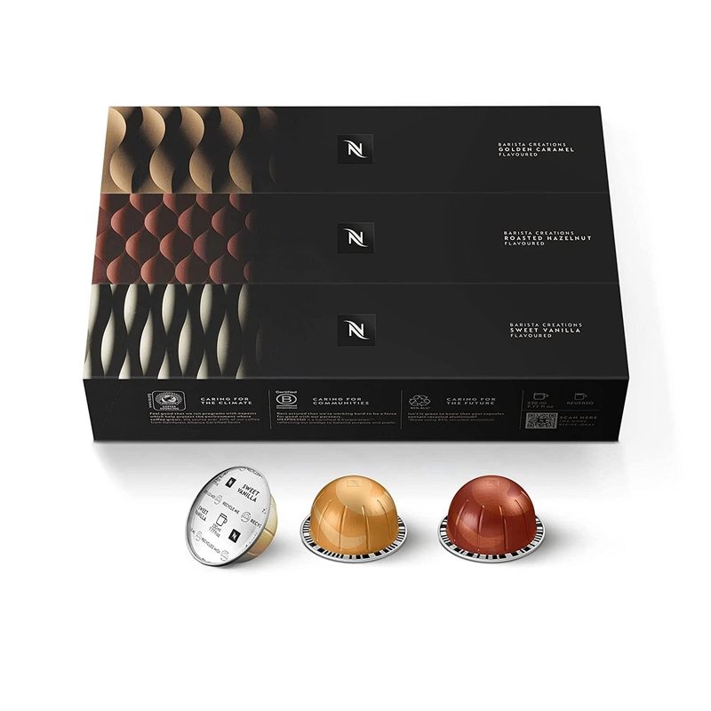Nespresso Vertuo Barista Flavored Coffee Capsules - Medium Roast, 30 Count Pods for 7.8oz Brews