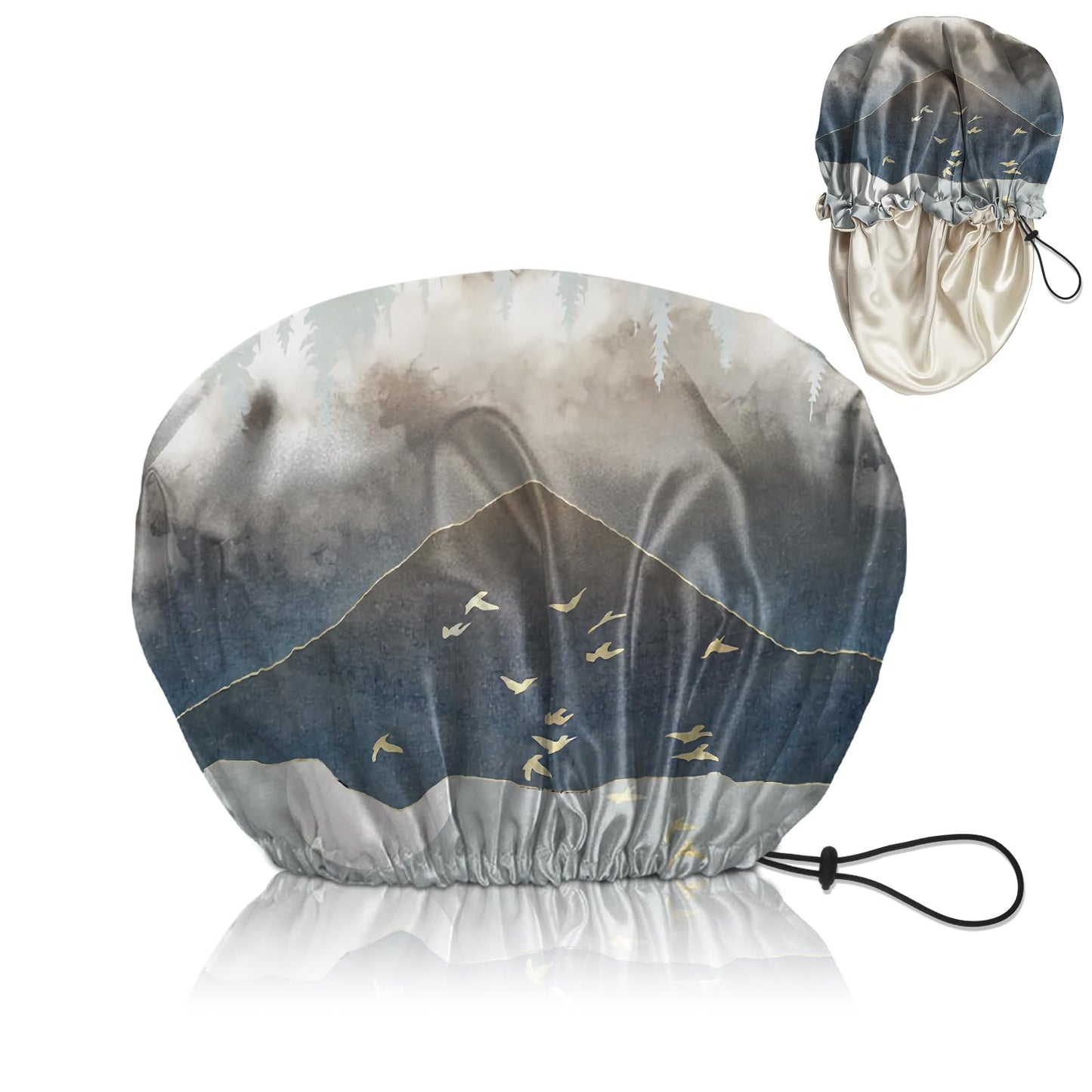 Cabreche Luxury Shower Cap Satin Silk Lined Adjustable Elastic Reusable Waterproof Shower Bath Cap Cute for Women Girls-Forest