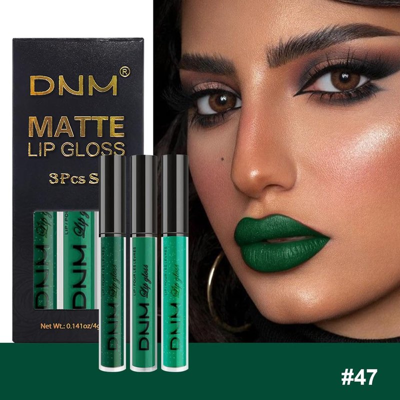 evpct 3Pcs Green Matte Glitter Liquid Lipstick Lip Stain Sets for Women, Matte Shimmer Lipstick Long Lasting Waterproof Permanent 24 Hours original, Magic Lip Sticks Pack for Halloween Daily Makeup