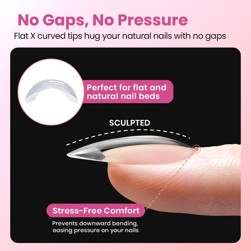 Beetles Gel Nail Tips Flat-X - Square Short, 160pcs 16 Sizes, Pre-Etched Half Matte Full Cover Soft Acrylic False Nail Tips Clear Press on Easy DIY Extension Salon for Flat & Natural Nail Beds