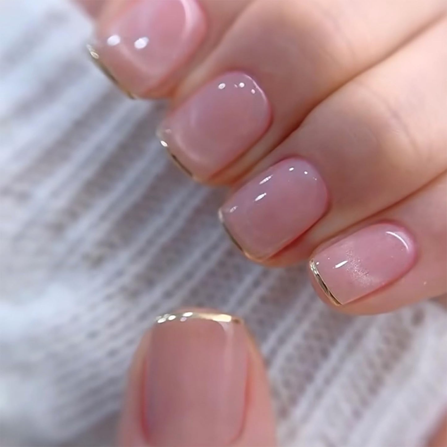 Skiennix Nude Pink Press-On Nails - Short Square Acrylic with French Tip | Glossy Full Cover for DIY Manicure