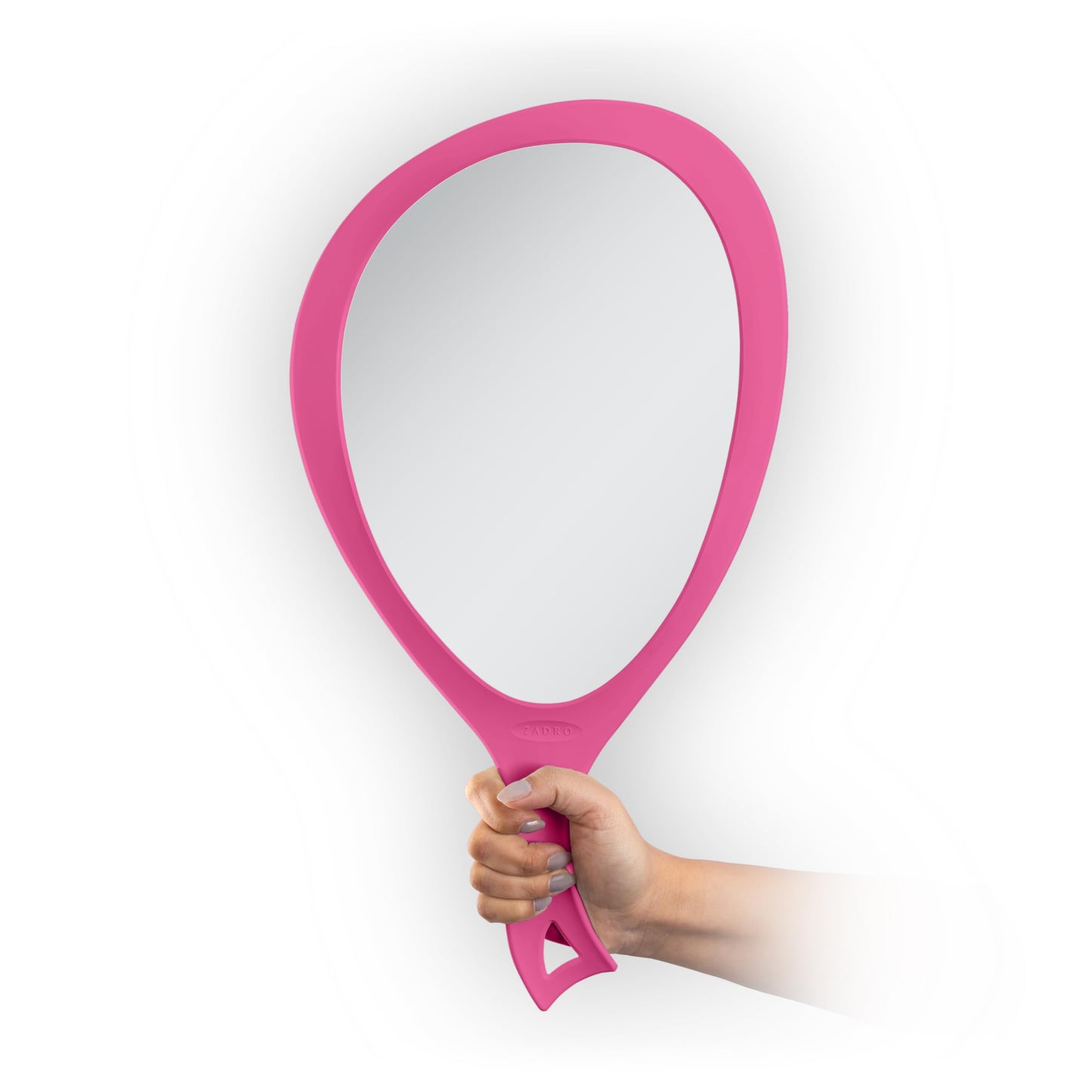 Zadro Salon Professional Extra Large Hand Mirror with Handle, 10" W x 19" L, Multi-Purpose Oval Handheld Mirror with New Distortion-Free Reflection (1, Bright Pink, Large (Pack of 1))