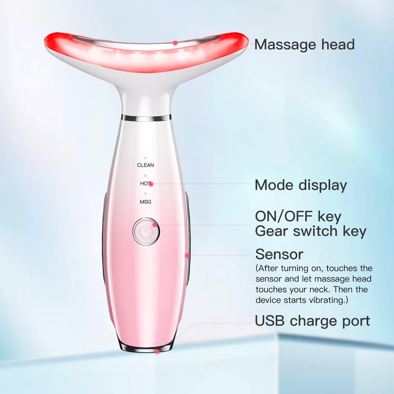 Neck Face Massager - 3-in-1 Facial Massage Tool with Thermal Vibration | Skin Care Essential (Pink)