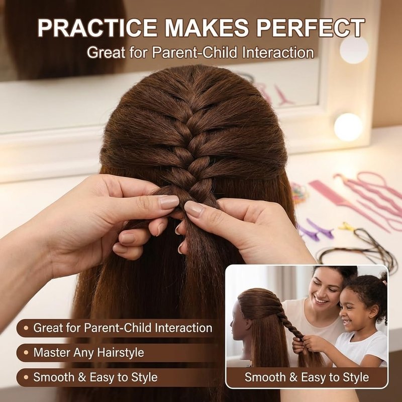 100% Real Hair Mannequin Head Training Head Manikin Cosmetology Doll Head for Hairdresser Practice Braiding Hair Styling with Clamp stand (18inch)