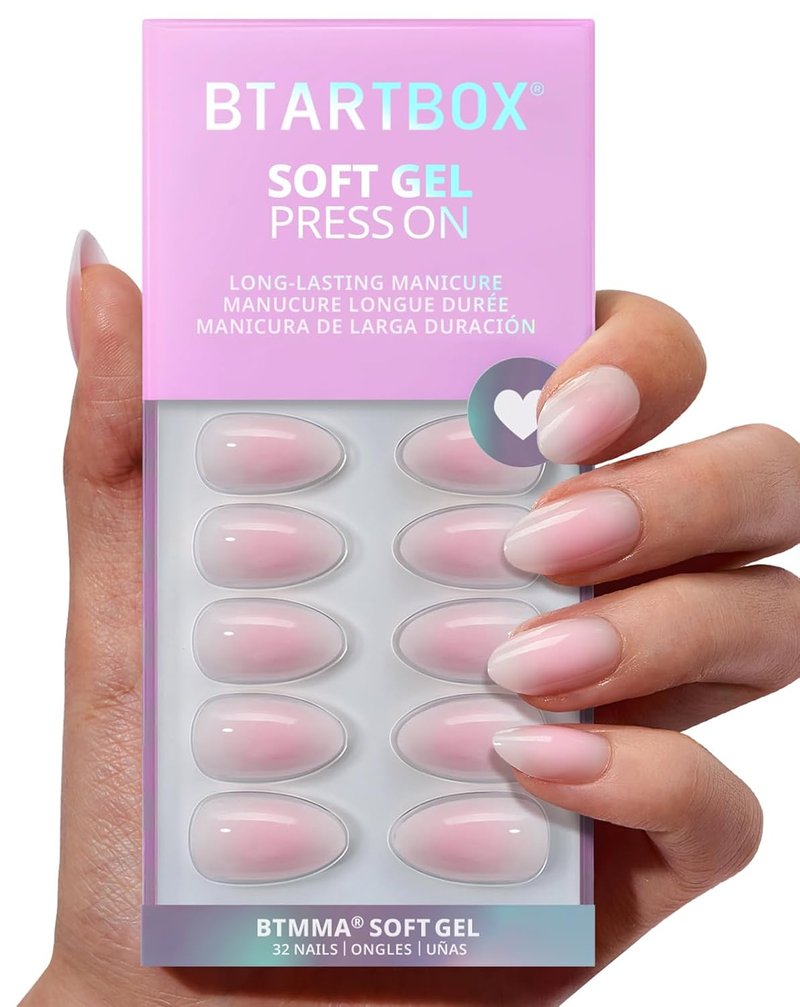 Press On Nails - Pink Ombre Almond Soft Gel Kit | 32 Opaque Glue-On Nails in 16 Sizes
