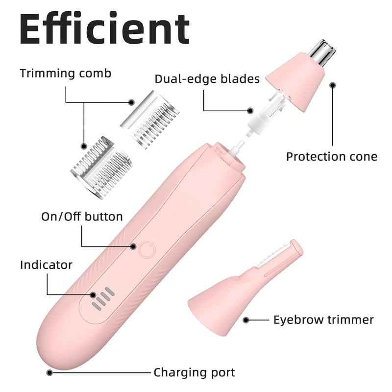 Setonia Ear and Nose Hair Trimmer for Men Women, Eyebrow and Facial Hair Trimmer with Powerful Motor and Dual-Edge Blades Rechargeable Painless 2 in 1 Metal Trimming Tool (Light Pink)