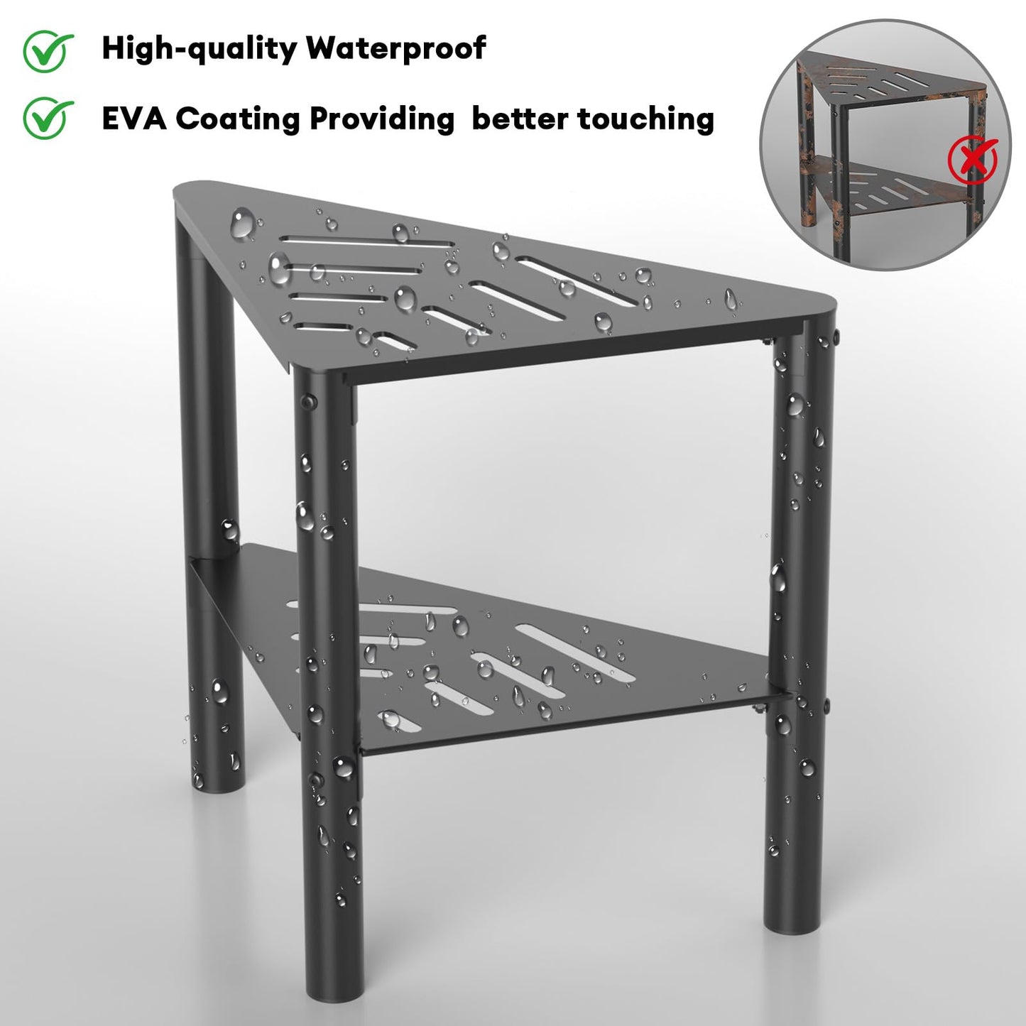 YAJONUE Shower Stool for Shaving Legs, Shower Step Stool for Inside Shower, Non-Slip Spa Shower Foot Rest Stool, Corner Bathroom Shower Bench Bath Seat with Storage Shelf for Small Shower Spaces