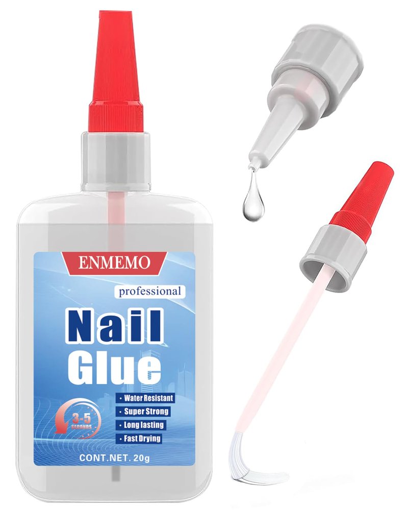 (2-in-1) 20ml Nail Glue with Brush Applicator & Nozzle,Used for Nail Tips,Acrylic Nails and Press on Nails,Built in Brush on,Super Strong,Long Lasting,Waterproof