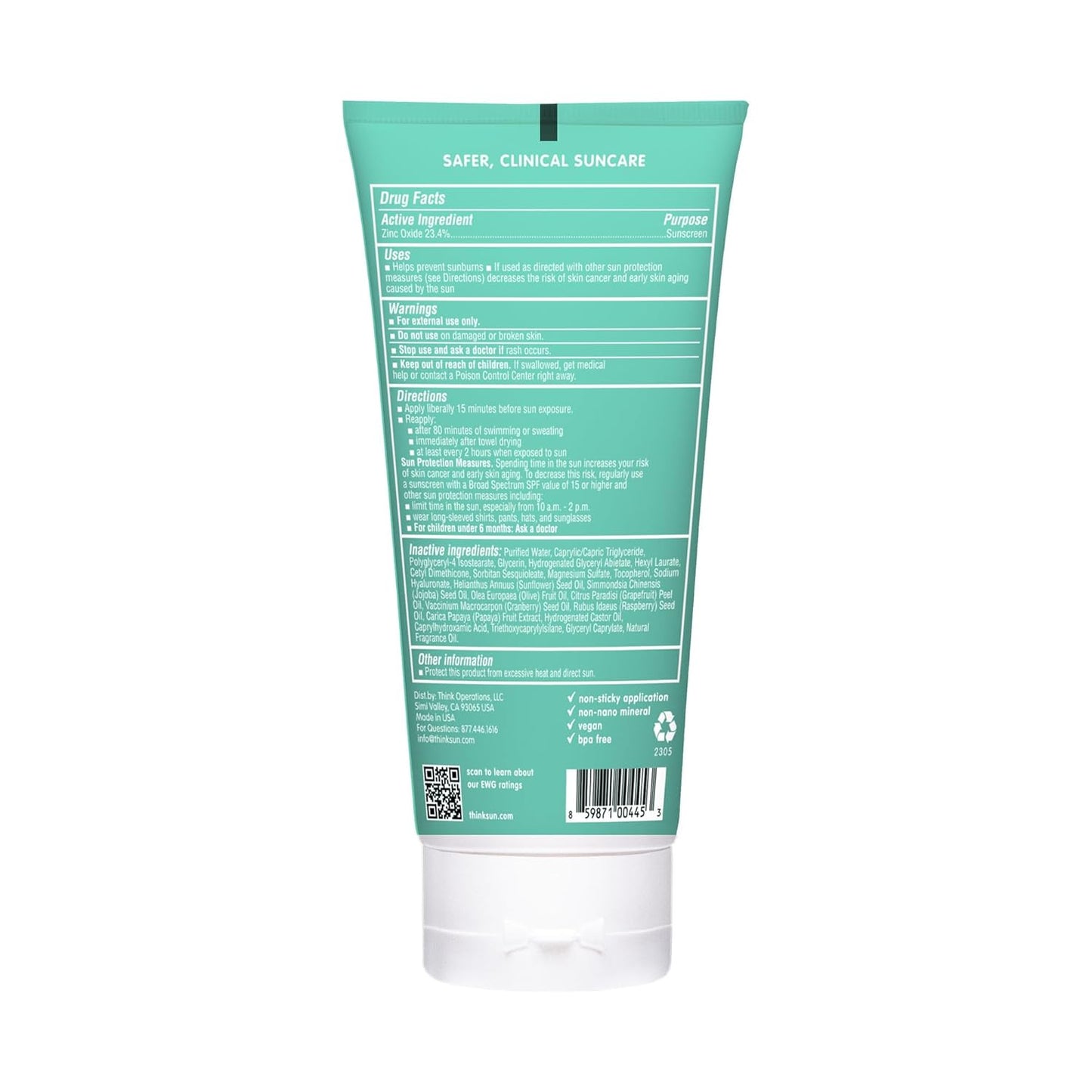 Thinkkids SPF 50+ Mineral Sunscreen - Safe, Natural Water-Resistant Baby Sun Cream | 6 Fl Oz UVA/UVB Protection