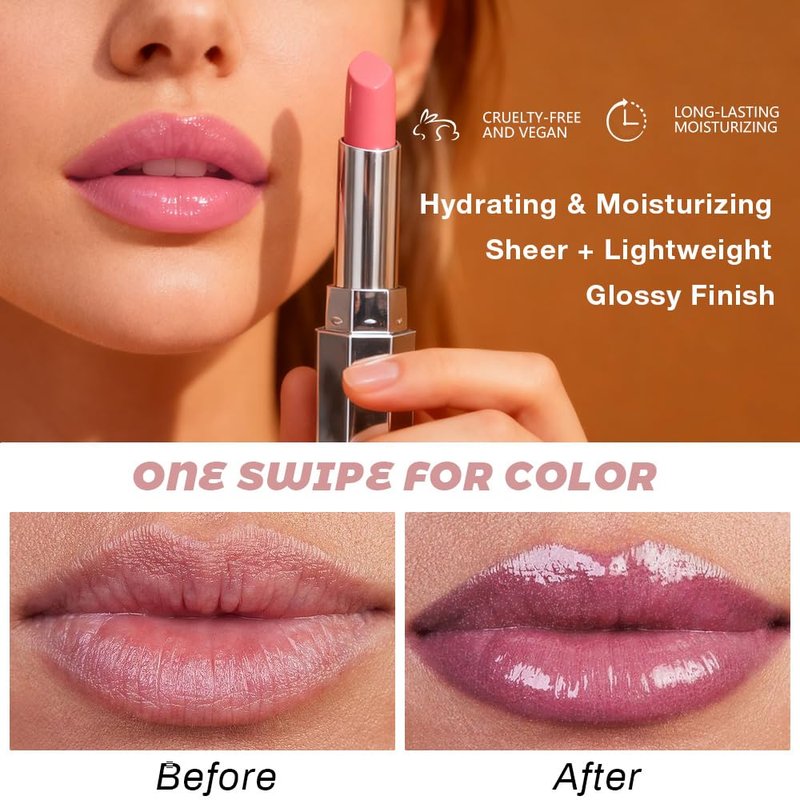 Kaely Mauve Honey Lipstick Tinted Lip Balm, Hydrating Shine Lipstick for Women Dry Lips, Moisturizing Nourishing Glossy Lip Gloss Stain Makeup, Sheer Lightweight, Vegan & Cruelty-Free, 07